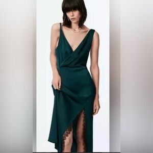 Zara Asymmetrical lace trim Teal Dress